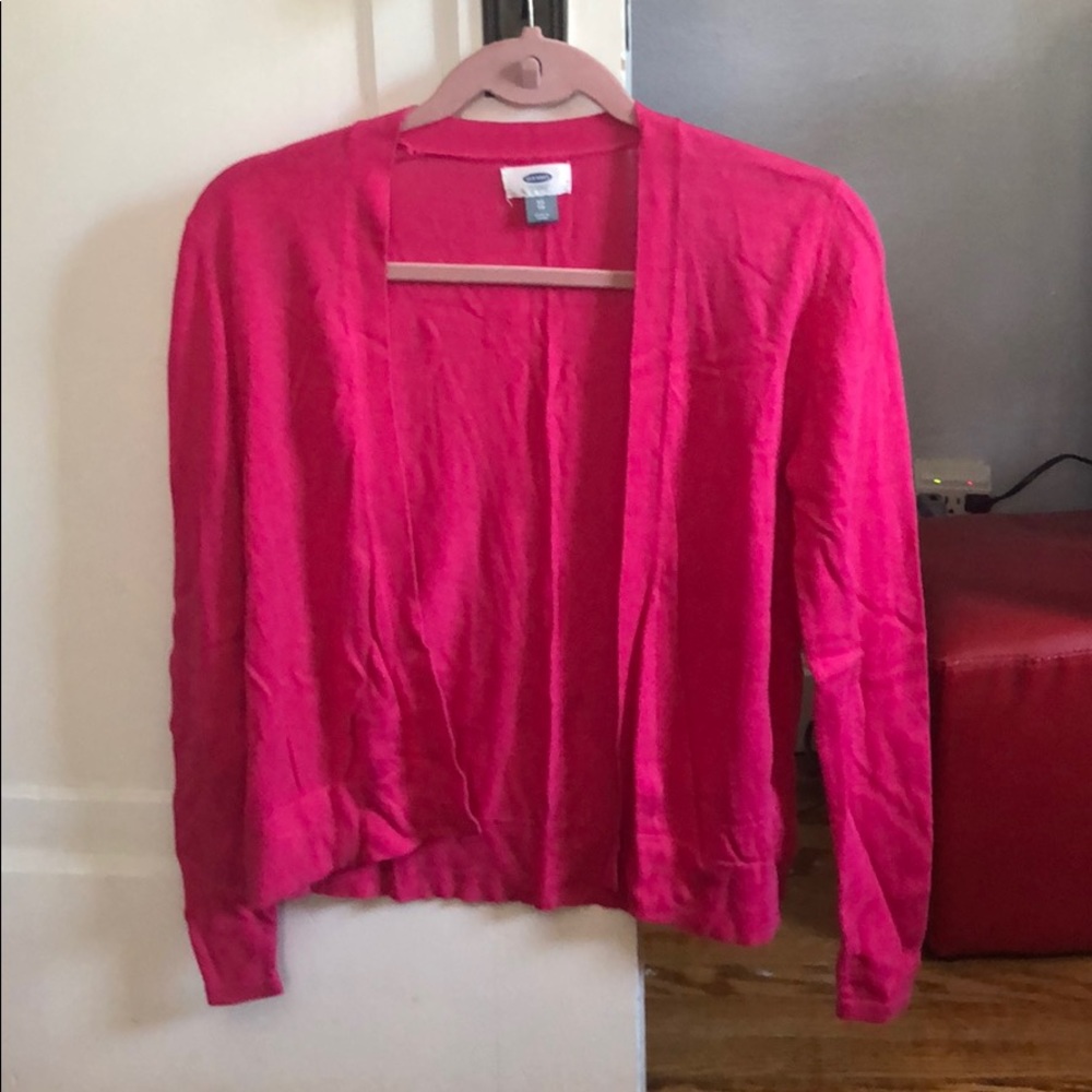 Bright pink cardigan